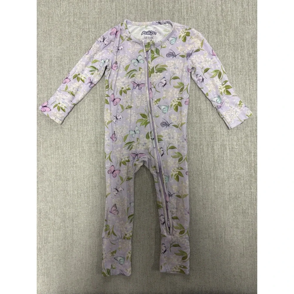 Posh Tot Purple Butterfly / Floral Bamboo Pajama Zippy Size 12-18 Months